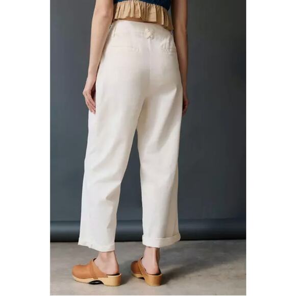 Maeve by Anthropologie Pleated Cropped Aston Pants Wide Leg in Ivory sz. 8 - Picture 2 of 11